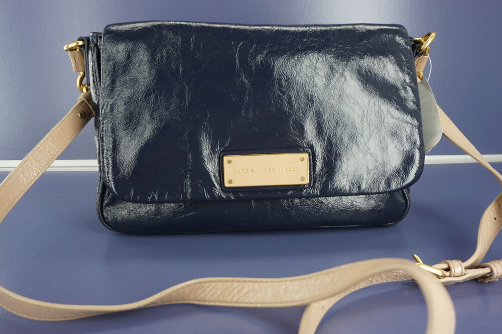 Marc Jacobs by Blue Patent Lea Shoulder Crossbody Flap Bag
